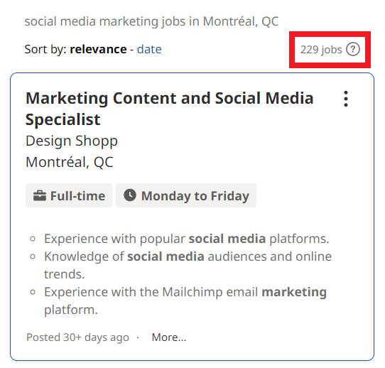 Social Media Marketing Courses in Montreal - Job Statistics