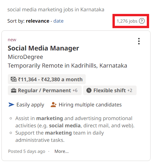 Social Media Marketing Courses in Mysore - Job Statistics