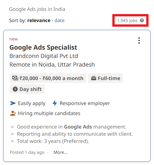 Google Ads Courses in Dehradun - Job Statistics