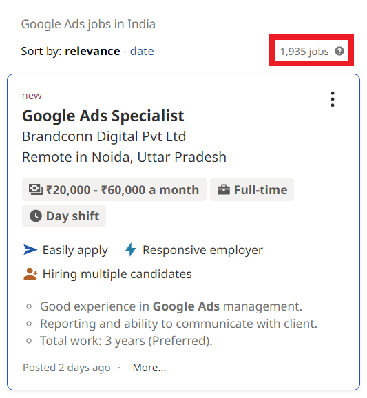 Google Ads Courses in Guwahati - Job Statistics
