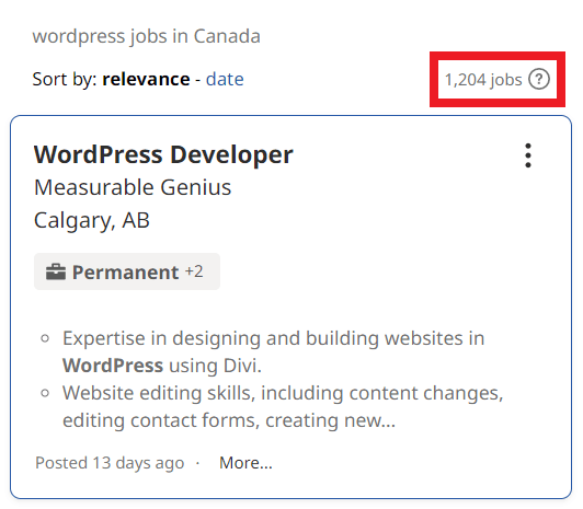 WordPress Courses in Calgary - Job Statistics