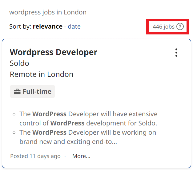 WordPress Courses in London - Job Statistics