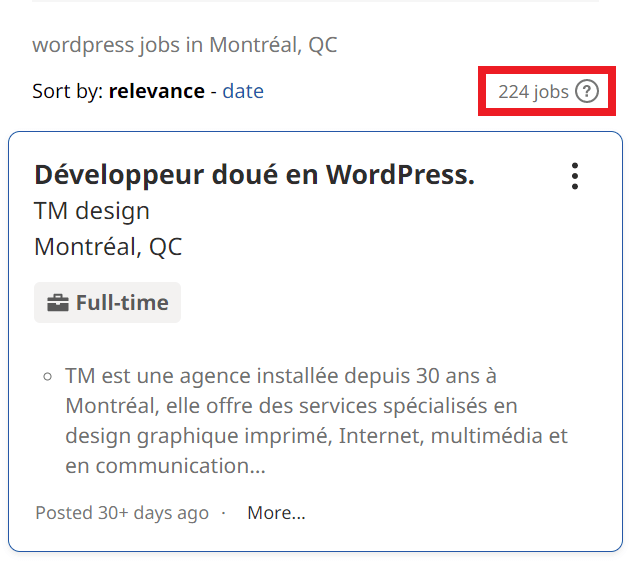 WordPress Courses in Montreal - Job Statistics