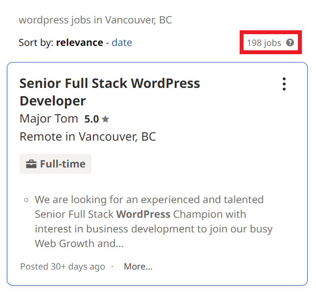WordPress Courses in Vancouver - Job Statistics
