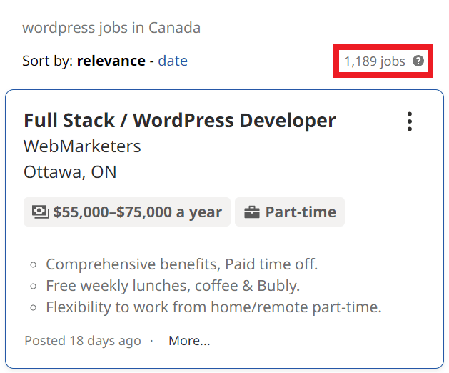 WordPress Courses in Winnipeg - Job Statistics