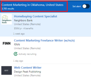 Content Marketing Courses in Oklahoma - Job Statistics