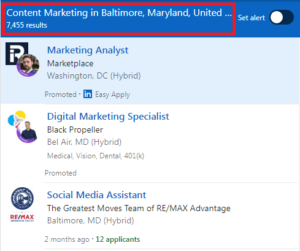 Content Marketing in Baltimore - Job Statistics