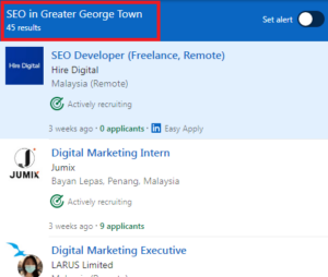 SEO Courses in George Town - Job Statistics