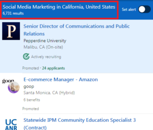 Social Media Marketing Courses in California - Job Statistics