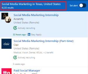 Social Media Marketing in Texas - Job Statistics