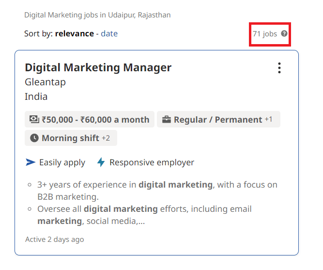 MBA in digital marketing in Udaipur - Job Statistics