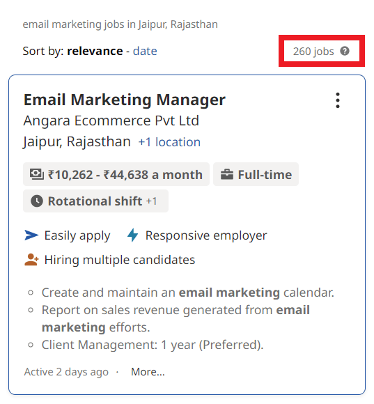 Email Marketing Courses in Jaipur - Job Statistics