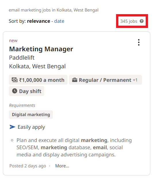 Email Marketing Courses in Kolkata - Job Statistics