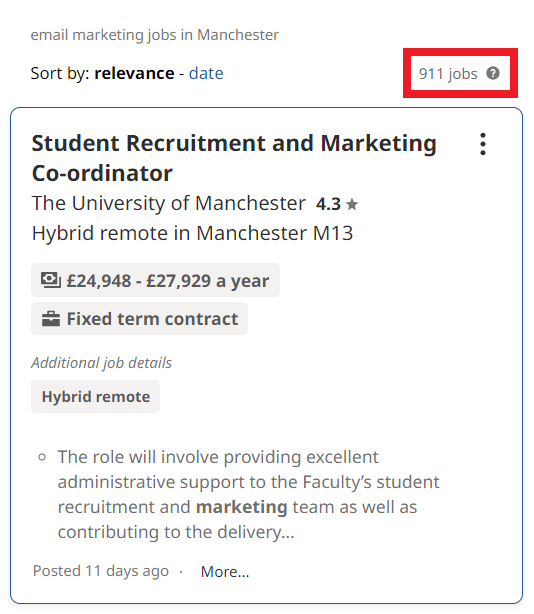 Email Marketing Courses in Manchester - Job Statistics