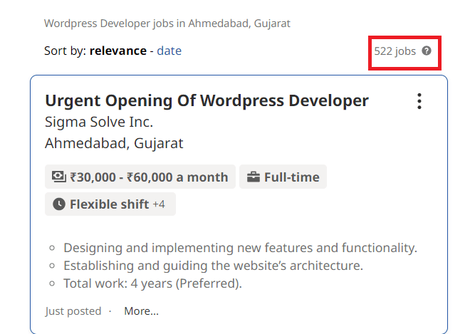 Wordpress Courses in Ahmedabad - Job Statistics