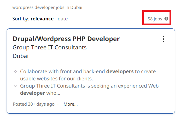 Wordpress courses in Dubai - Job statistics
