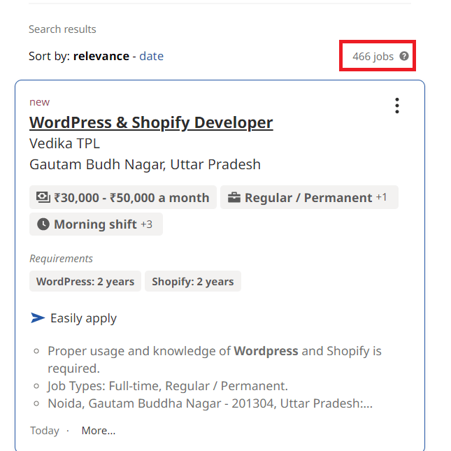 Wordpress courses in Ghaziabad - Job statistics