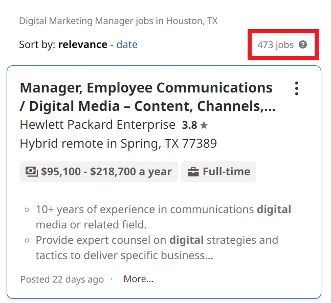 Mba In Digital Marketing In Houston - Job Statistics
