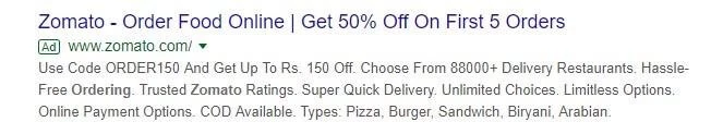 Zomato Marketing Strategy Google Search Ad