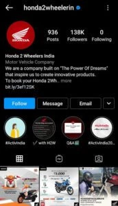 Honda Digital Marketing Strategy Case Study - Digital Presence of Honda - Instagram